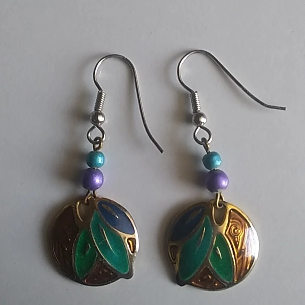 Vintage colorful fish hook earrings